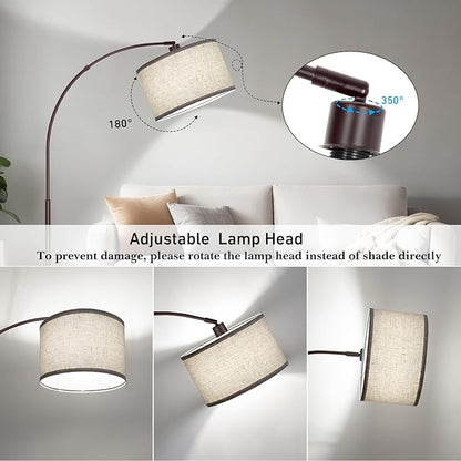 Floor Lamp for Living Room，Arc Floor Lamp with Adjustable Lamp Head Tall Pole Standing Lamp with On/Off Pedal Switch Over Couch Arched Reading Light for Bedroom Study Room 8W LED Bulb Included （Brown）