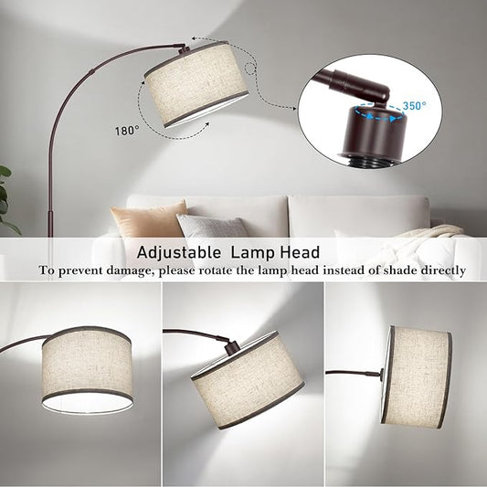 Floor Lamp for Living Room，Arc Floor Lamp with Adjustable Lamp Head Tall Pole Standing Lamp with On/Off Pedal Switch Over Couch Arched Reading Light for Bedroom Study Room 8W LED Bulb Included （Brown）