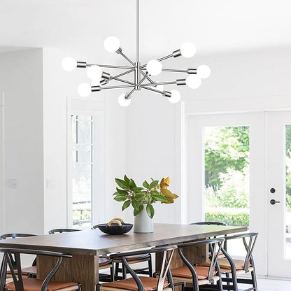 10.9"-52.3" Height Adjustable Modern Chandelier Ceiling Light Fixture, 12-Light Sputnik Chandeliers Chrome Mid Century Chandelier Over Table, Chandeliers for Dining Room Living Room Kitchen Hallway