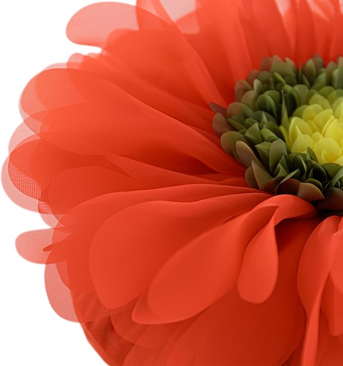 3D Flower Throw Pillow Decorative Daisy Accent Pillows Handmade Cute Round Velvet Floral Cushion with Insert for Couch Bed Chair Car Living Room Bedroom Home Decor 12Inch Vibrant Orange
