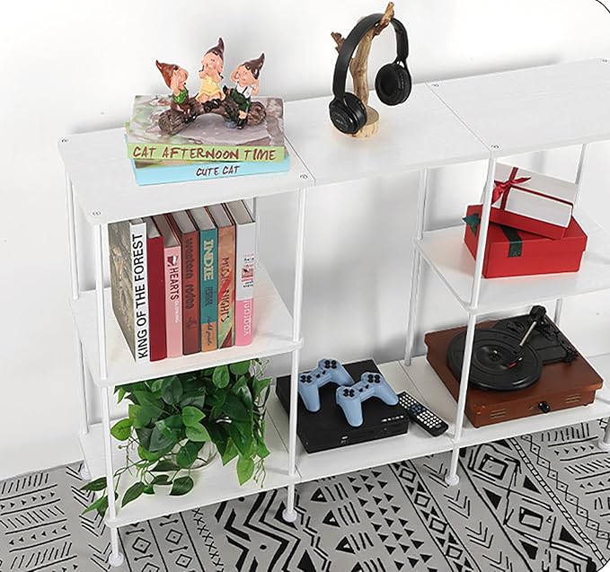 TV Stand for 50 Inch TV, White TV Stands for Living Room, 3 Tier Tall Entertainment Center with Storage Shelves, Narrow Console Table for Bedroom, Wood Media Stand TV Cabinet for Small Spaces, White