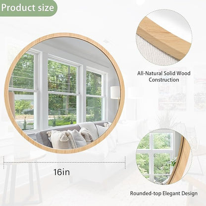 JJUUYOU Round Mirror Wall Mounted Circle Mirror Circular Vintage Wood Frame Mirrors for Bathroom Living Room Bedroom Dormitory Washroom Mirrors,Wood
