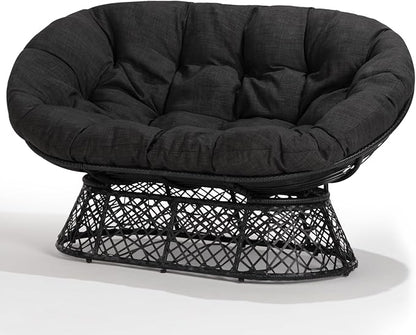 Bme Double Papasan Chair, 600lbs Capacity, Ergonomic Design, Soft Thick Fabric Cushion, Bee-Designed Base, Durable Steel Frame, 61", Onyx Stone - Black Base