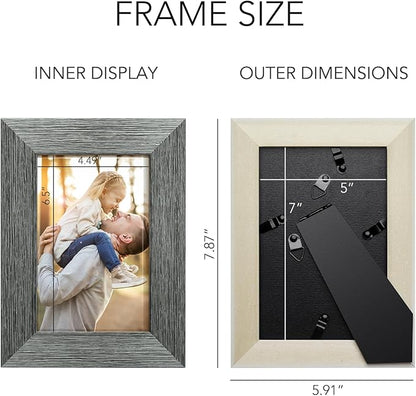 TWING 5 X 7 Picture Frames Set of 6, Rustic Grey Farmhouse Photo College Frame for Wall Decor or Table Top Display