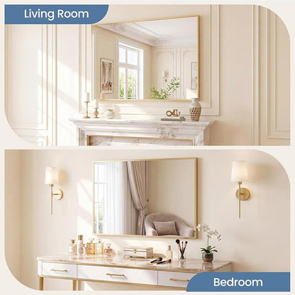 NEWBULIG 30" x 40" Gold Rectangle Bathroom Mirror for Wall, Morden Wall Mirror with Metal Frame, Tempered Glass, Vanity Mirror for Over Sink, Entryway, Living Room, Anti-Rust, Horizontal or Vertical