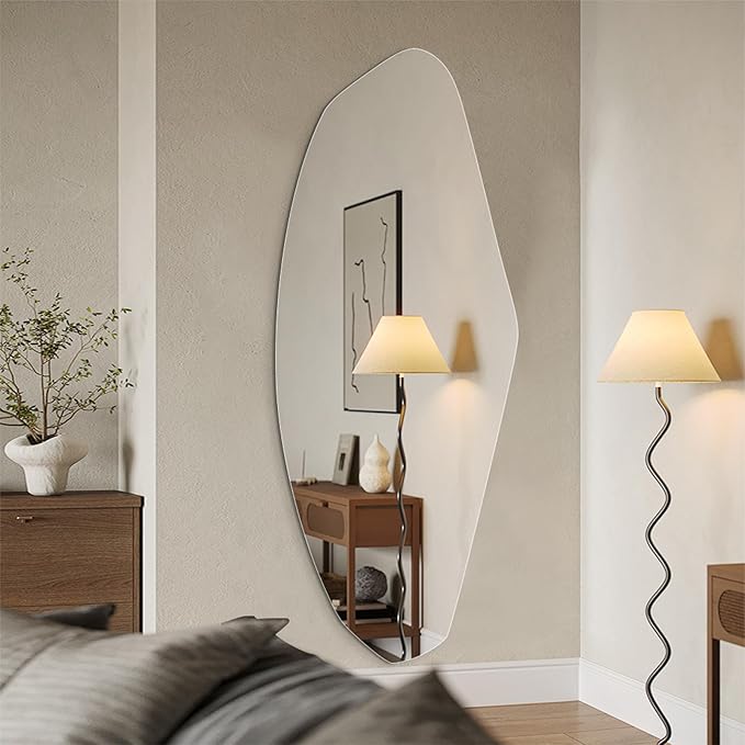 Irregular Full Length Mirror, 61"x24" Frameless Full Body Mirror, Asymmetrical Wall Mirrors for Bedroom, Living Room, Cloakroom, Explosion-Proof, Waterproof, Horizontal/Vertical