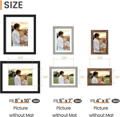 upsimples 19 Pack Picture Frames Collage Wall Decor for Mounting or Tabletop Display, Photo Gallery Frame Set for Family, Multi Sizes Including 8x10, 5x7, 4x6, Black Gray Brown