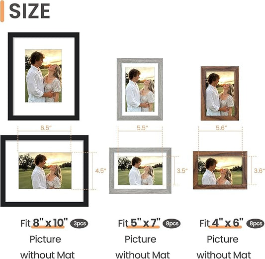 upsimples 19 Pack Picture Frames Collage Wall Decor for Mounting or Tabletop Display, Photo Gallery Frame Set for Family, Multi Sizes Including 8x10, 5x7, 4x6, Black Gray Brown