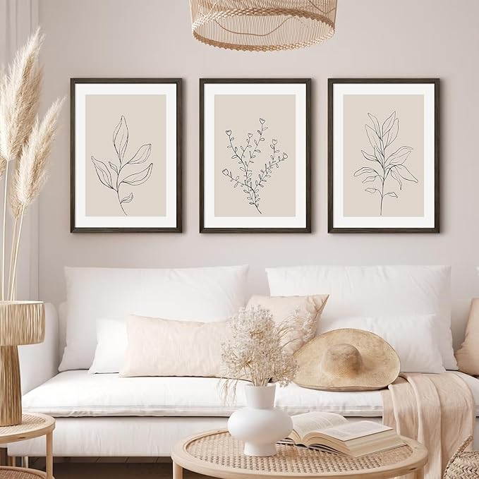 Botanical Wall Art Decor Neutral Wall Decor Boho Beige Canvas Wall Art Botanical Minimalist Pictures Neutral Prints Beige Posters Boho Artwork for Room Bedroom 12x16x3 Inch Wood Framed