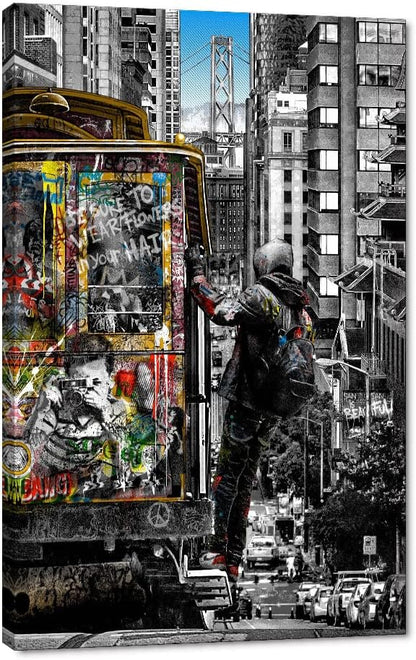 Yatsen Bridge Banksy Wall Art Paintings, Street Landscape of London City Canvas Paintings, Graffiti Pop Art Posters And Prints for Home Decor Ready to Hang - 28x44 inch