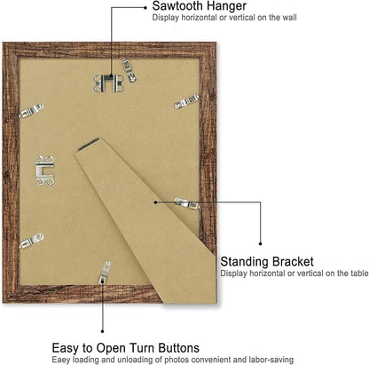 iRahmen 8.5x11 Picture Frame - High Definition Real Glass Wooden Photo Frames for Tabletop Display and Wall Mounting (Brown, Set of 2)