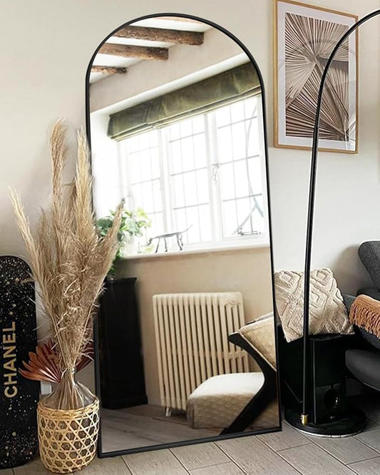 ITSRG Full Length Mirror with Stand, 34"x76" Floor Mirror Freestanding, Arched Wall Mirror, Oversized Mirror Full Length, Black Arch Mirror Full Length, Wall Mounted Mirror for Bedroom(Black)