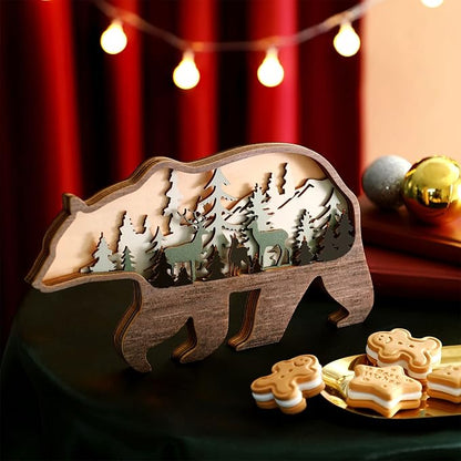 Honoson Forest Animal Rustic Wall Art Decor Wooden Farmhouse Wall Decoration Wooden Animal Decor Wood Forest and Mountain Ornaments for Cabin Bedroom Living Room Decor(Colorful,Bear Style)