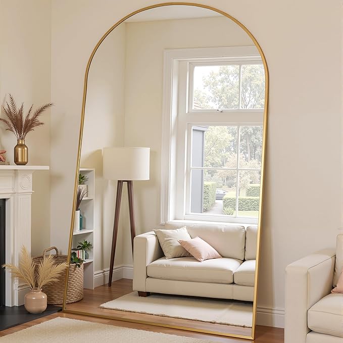 Full Length Mirror, 72"x44" Arched Full Body Mirror, Floor Mirrors with Stand, Body Mirrors Standing Hanging Leaning Against Wall,Aluminum Frame Mirrors for Bedroom Cloakroom,Living Room,Gold