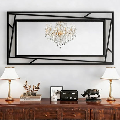 Rectangular Wall Mirror, 45''X30'' Matte Black Metal Framed Farmhouse Bathroom Mirrors for Bedroom Entryway Living Room, Hang Horizontally or Vertically