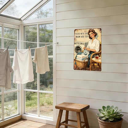 Funny Laundry Sign Vintage Tin Plaque Folded With Love Warm And Tidy Wall Art Laundry Room Decor Rustic Farmhouse Home Gift 12x8 Inch