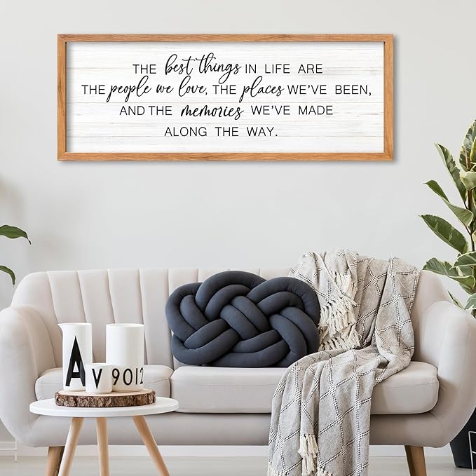 AuraPeak The Best Things In Life Family Sign for Home Wall Decor Modern Memory Family Positive Quotes Memories Farmhouse Bedroom Living Room Horizontal Adventure Hanging Art (Wood 40"×15")