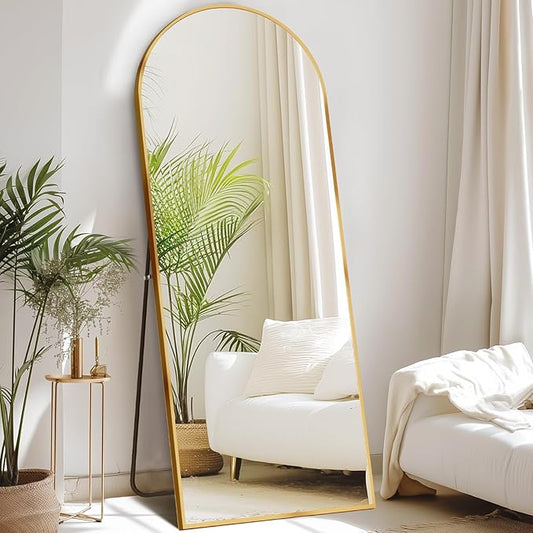 Sweetcrispy 64"x21" Arched Full Length Mirror, Full Body Mirror with Aluminum Alloy Thin Frame, Leaning or Standing, Suitable for Bedroom, Livingroom, Cloakroom, Gold