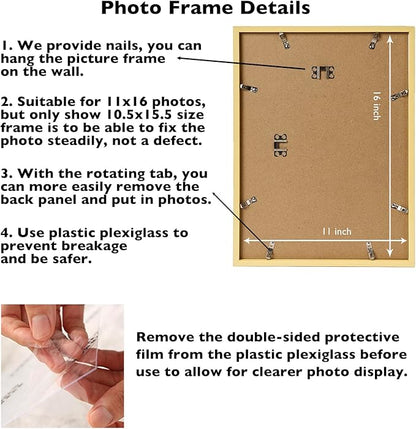 JCJMY 11x16 Gold Picture Frame Set of 6, Horizontal and Vertical Formats for Wall Hanging, 11 x 16 Wall Gallery Poster Photo Frames with Shatter Resistant Plexiglass, 6 Pack, Gold