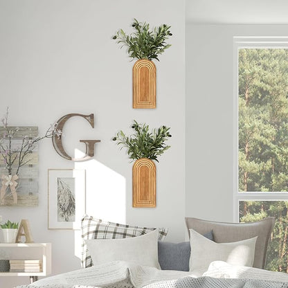 2 Pack Wall Decor Wood Wall Planters for Indoor Plants, Modern Wall Planter for Bathroom, Living Room, Kitchen Decor, Farmhouse Wood Vase for Dried Flowers and Faux Greenery (Rustic Brown)