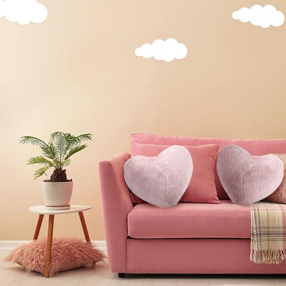 Enhon 2 Pcs Fluffy Heart Pillows Faux Fur Heart Shaped Plush Pillow Soft 20 x 15.7 Inch Love Throw Pillows with Insert for Decorative Office Home Bedroom Living Room Sofa(Pink)