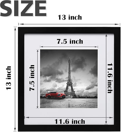 Egofine 12x12 Frame, Made of Solid Wood with HD Plexiglass for Pictures 8x8 with Mat or 12x12 without Mat, Wall Mounting Display, Set of 4, Black