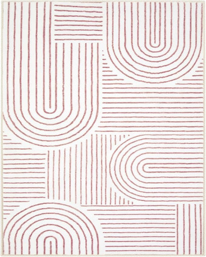Lahome Abstract 8x10 Area Rugs, Soft Washable Rugs 8x10 Living Room Pink Rugs for Bedroom Dining Room, Ultra-Thin Carpet for Office Dining Room Darrell (8x10ft,Pink/White)