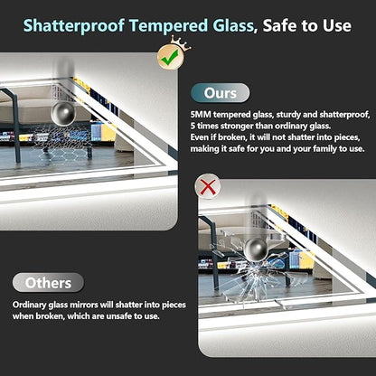 20x28 LED Bathroom Mirror with Lights, Backlit and Front Lit Anti-Fog Lighted Vanity Mirrors for Bathroom Wall, Dimmable, 3-Color Light, Memory, Shatter-Proof, HD Tempered Glass, CRI＞90