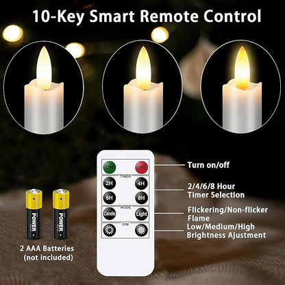 KSWING Upgraded Real Wax LED Flameless Grey Taper Candles with Remote, 6 PCS Candlesticks Battery Operated 3D Flickering - 9.6" Long Realistic Fake Candle Sticks for Home/Wedding/Fireplace Xmas Decor