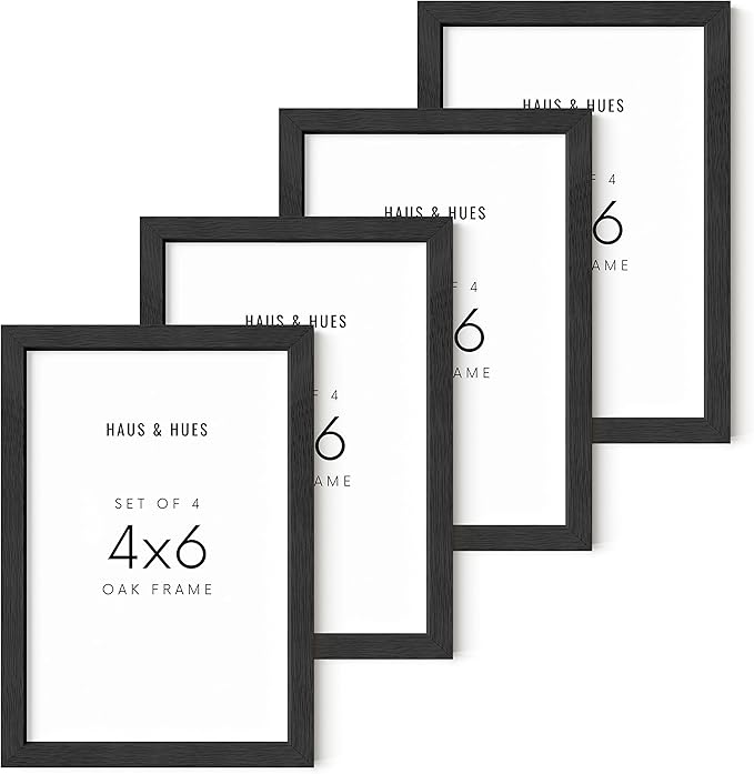 HAUS AND HUES 4x6 Black Oak Frame Set of 4 - Rustic Wooden Photo Holders for Gallery Display