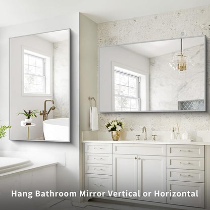 COFENY 36x55inch Bathroom Mirror, Silver Rectangle Mirror with Thin Metal Frame, Large Rectangular Wall Mirrors for Bathroom, Living Room, Hair Salon, Big Mirror Hang Horizontal/Vertical