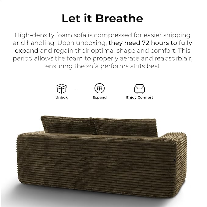 LIKIMIO Liorin Plush 71" Luxury Corduroy Boneless Cloud Couch, No Assembly Small Space Loveseat for Apartment, Office & Living Room, Brown