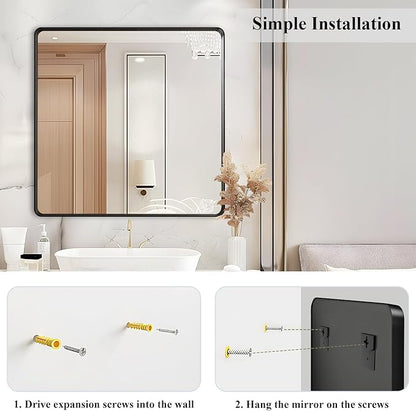 Fabuday Black Bathroom Mirror Wall Mounted- 36x36 Inch Big Framed Mirror for Bathroom Over Sink, Square Brushed Large Vanity Mirror Hanging for Bedroom, Farmhouse, Living Room, Entryway Decor