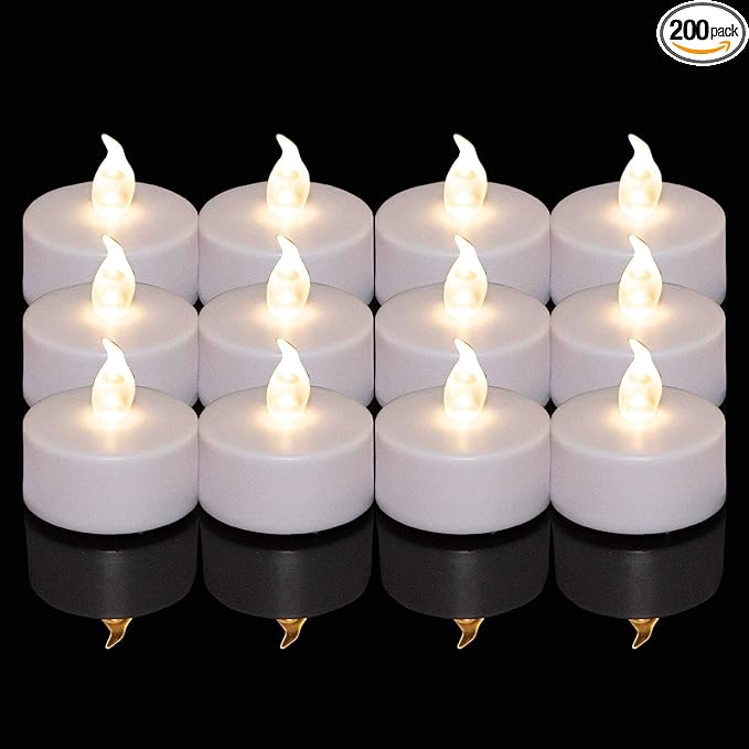Nancia Tea Lights, 200PACK Flameless LED Tea Lights Candles, Flickering Warm White, 200 Hours Battery-Powered Tea Light, Ideal Party, Wedding, Birthday, Gifts Home Decoration