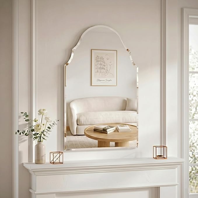 Frameless Arch Wall Mirror 40x24 Inch, Decorative Beveled Vanity Mirror for Bathroom, Entryway & Bedroom