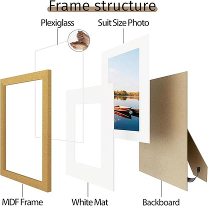 Picrit 8x10 Picture Frame Set of 12, Display 5x7 with Mat or 8x10 without Mat, Photo Frames for Wall Mounting or Table Top Display, Gold