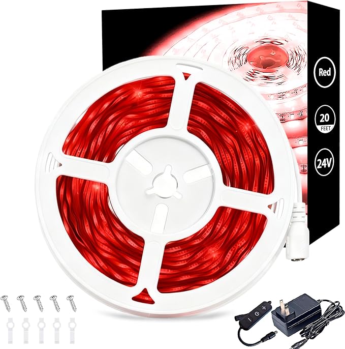 20 FT Red Led Lights Strip for Bedroom Home Party Office Rope Lights Tape Light Easy DIY Cuttable Strip Lights for Baby Room Bathroom Living Room Ceiling Wall Vanity Mirror
