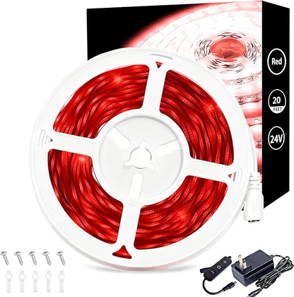 20 FT Red Led Lights Strip for Bedroom Home Party Office Rope Lights Tape Light Easy DIY Cuttable Strip Lights for Baby Room Bathroom Living Room Ceiling Wall Vanity Mirror