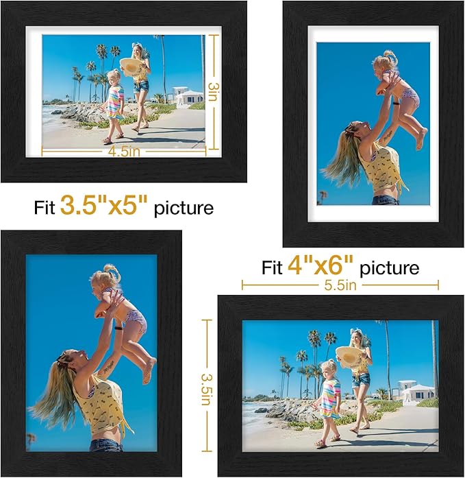Vittanly 4x6 Picture Frames Set of 9, Display 3.5x5 Pictures with Mat or 4x6 without Mat, Photo Frames for Wall or Tabletop with Plexiglass, Engineered Wood, Black&Brown&Dark Grey