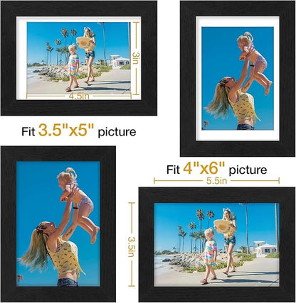 Vittanly 4x6 Picture Frames Set of 9, Display 3.5x5 Pictures with Mat or 4x6 without Mat, Photo Frames for Wall or Tabletop with Plexiglass, Engineered Wood, Black&Brown&Dark Grey