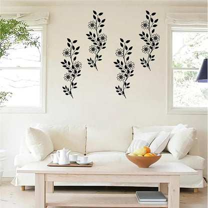DUOOLN 2 Pcs Metal Tree Leaf Wall Decor, Long Iron Scroll Vine Wall Art Above, Rustic Hanging Sign, Line Flowers Sculpture For Above Door Living Room Office Indoor And Outdoor Decoration - Black