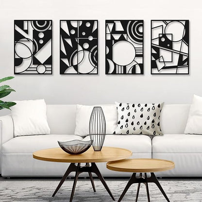 Bakovity Black Abstract Wall Art, Metal Art Wall Decor, Large Geometry Art, Modern 3D Abstract Wall Sculptures for Bedroom Bathroom Living Room (4 Pack, 16 x 11 in)
