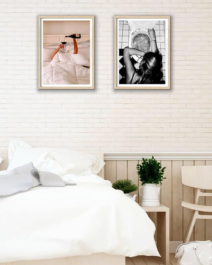 EcoHest UnFramed Trendy After the Disco Party Wall Art, 12x16 in OAK Wood Black and White Funny Bathroom Canvas Art, Teen Girl Poster College Dorm Decor, Set of 1 for Bedroom Living Room