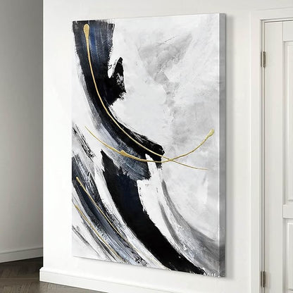 Abstract Canvas Wall Art Black and White Wall Decor Living Room Pictures for Bedroom Framed Large Artwork Office Decor for Wall