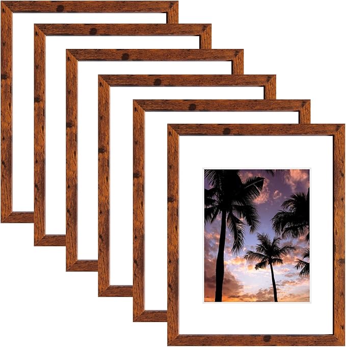 SESEAT 11x14 Picture Frames Display Pictures 8x10 With mat or 11x14 Prints Without Mat,Wall Mounting,Brown,6PCS