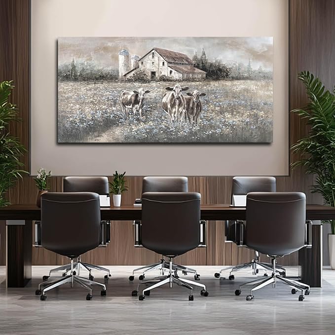LEVERUP Funny Animal Wall Art Floral Canvas Artwork Spring Pictures Home Decor for Living Room Dining Room Rustic Farmhouse Decoration 29×58 Inch