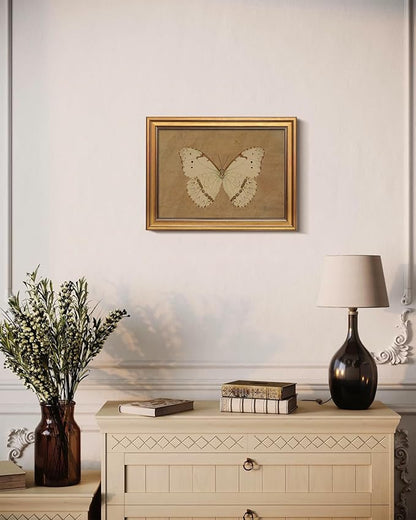 Bzstyleart Vintage Wall Art Decor for Living Room, Gold Framed Canvas Butterfly Wall Art, Vintage Butterfly Picture Prints, Gold Framed Artwork, 12 x 16 Inch