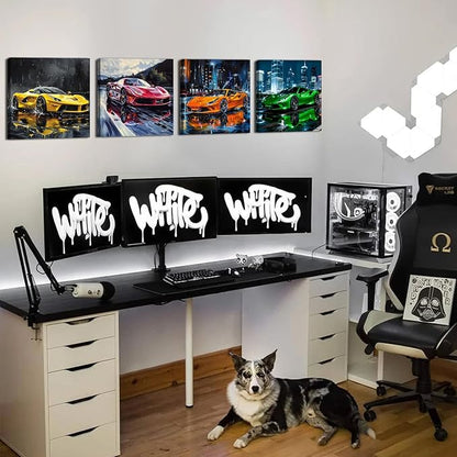 Sport Car Wall Art Car Posters for Boys Room Decor Supercar Pictures Wall Decor Cool Racing Paintings Canvas Prints Abstract Street Racing Vehicle Posters Artwork Teens Men Office Decoration 12x12" 4P