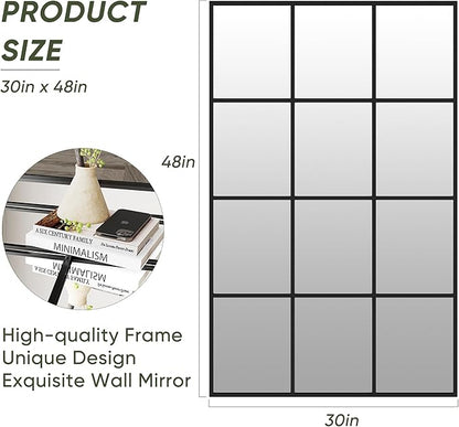 Suidia Wall Mirror, 30" x 48" Window Decorative Mirrors, Metal Framed Wall Decor Wall-Mounted Mirrors for Bedroom, Living Room, Entryway, Black