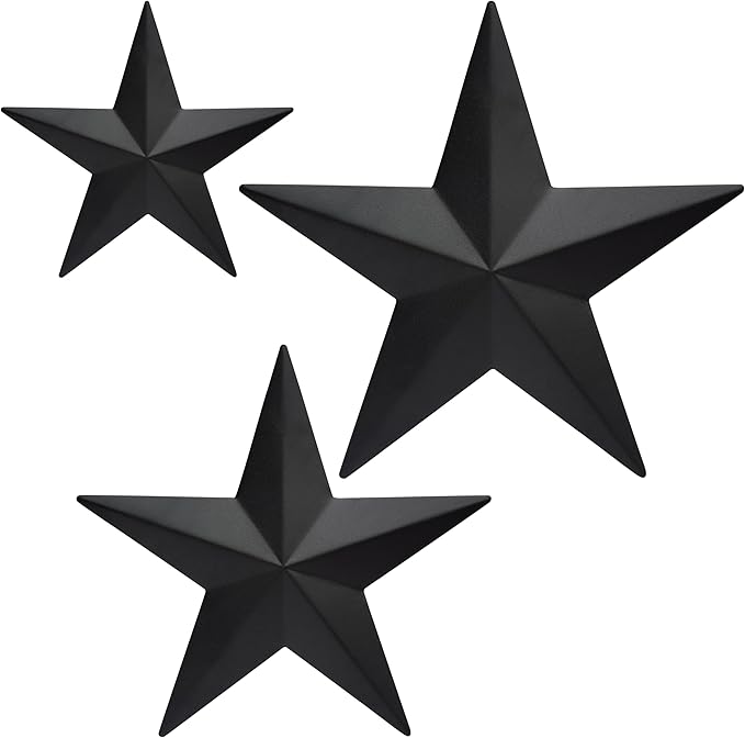 VIVICOMFY 6" 9”12"（3pieces Black Barn Star Wall Decor,Metal Stars Rustic Vintage Western Country Farmhouse Home Indoor or Outdoor Wall Decoration,Texas Stars for House Art Décor